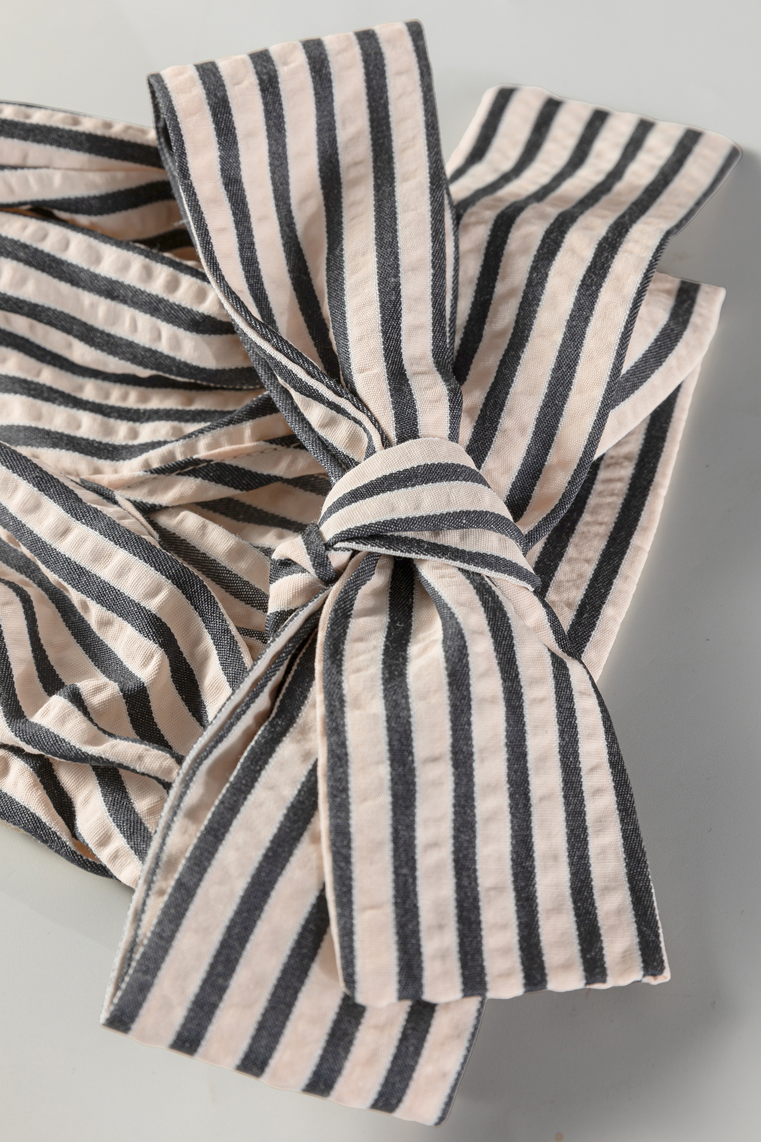 Black Stripe Knotted Cuff Long Sleeve V Neck Blouse