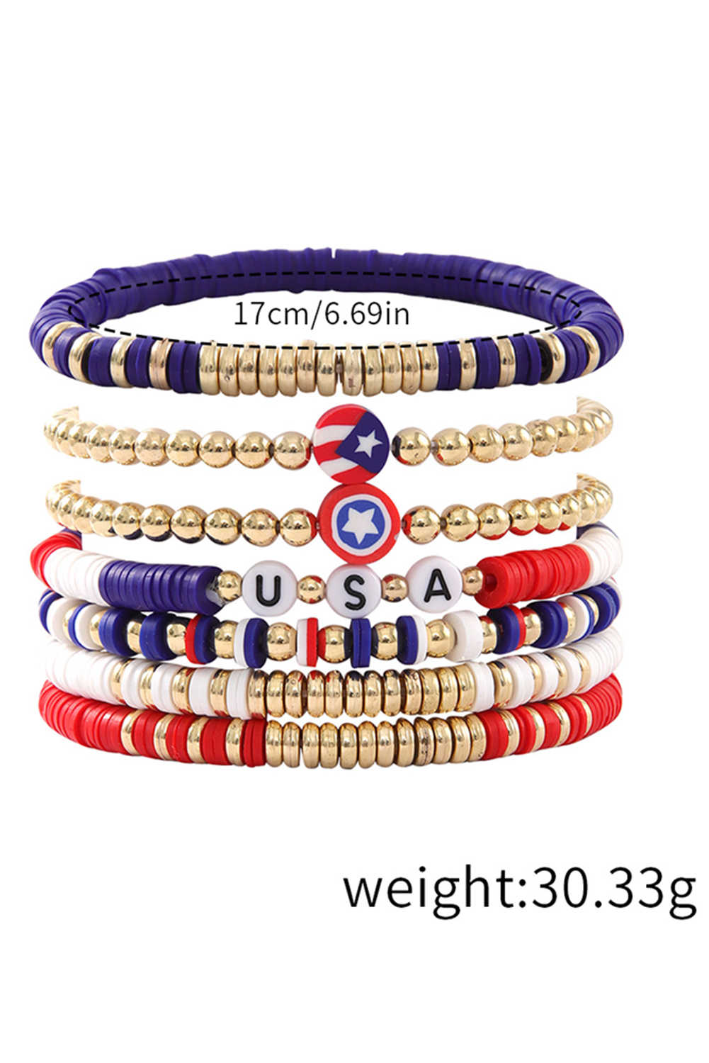 Gold USA Multi Beading Layered Bracelet