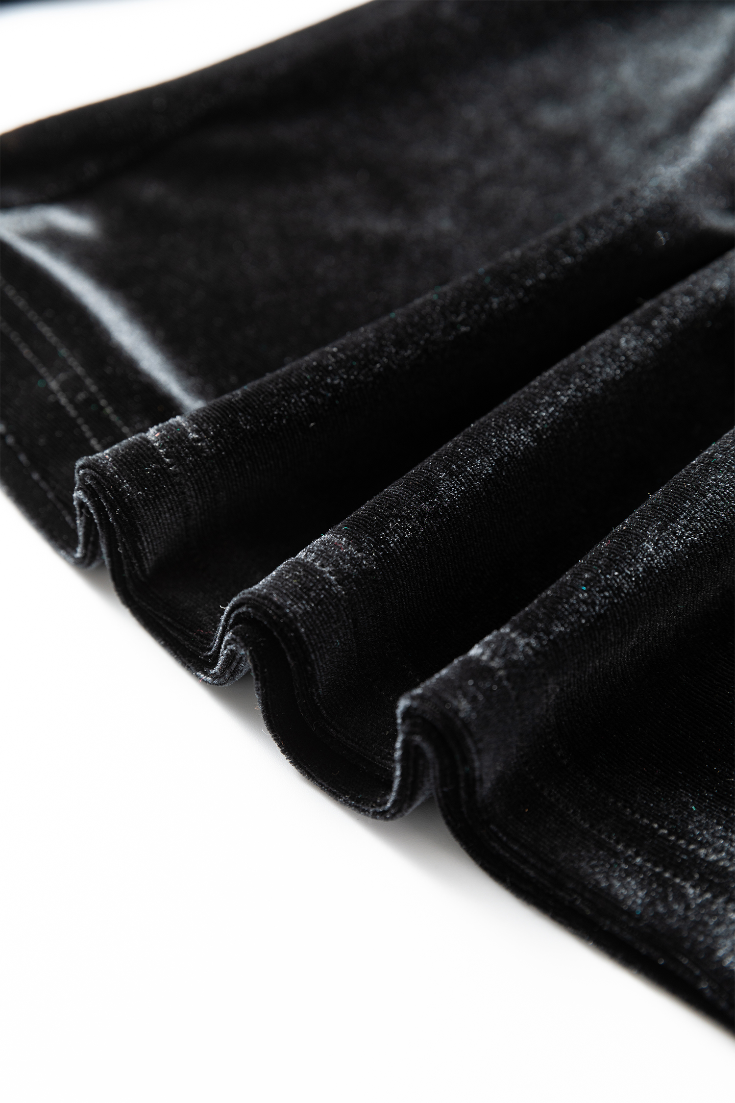 Black Frilled Collared Smocked Cuffs Puff Sleeve Velvet Blouse