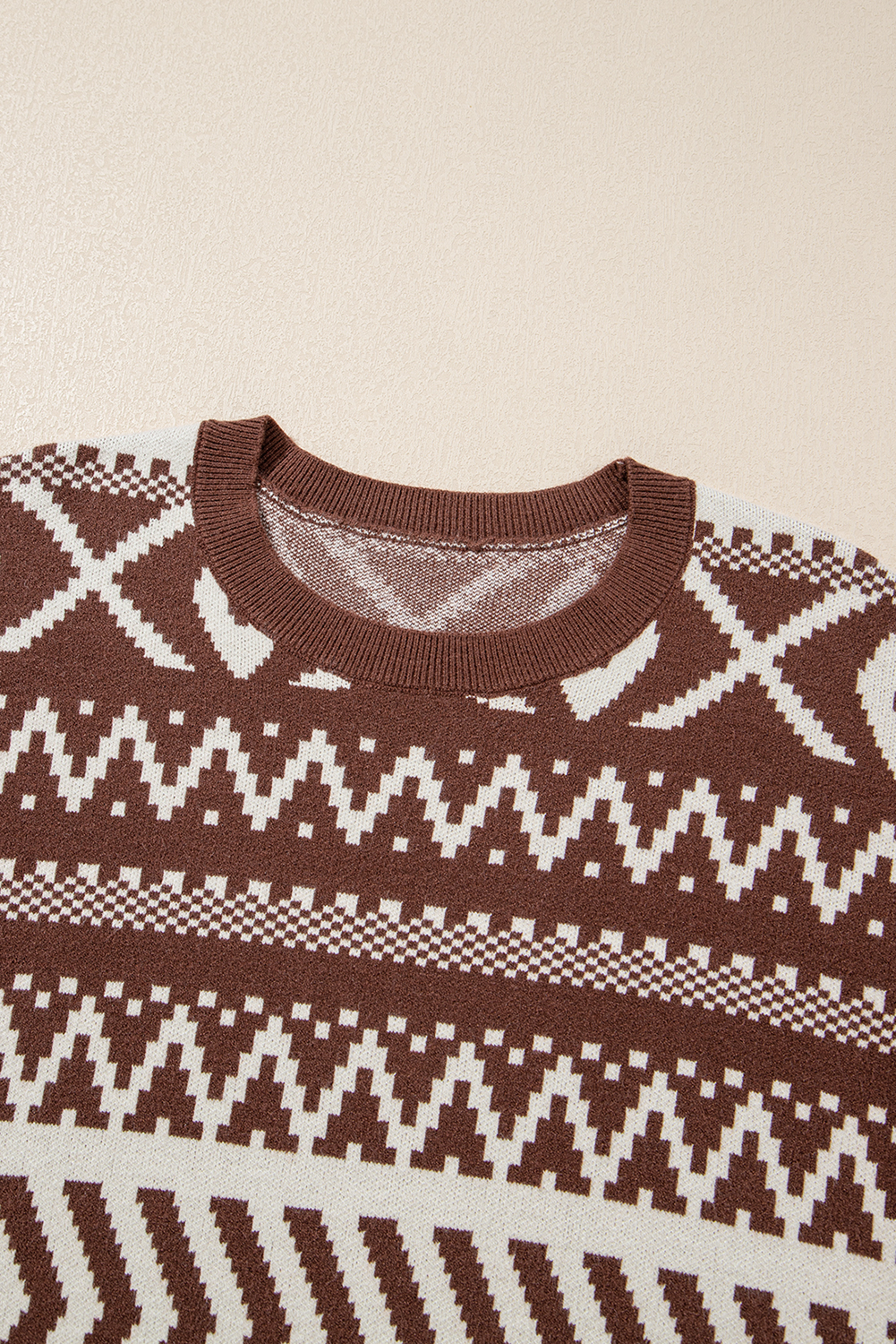 Brown Abstract Print Pullover Sweater