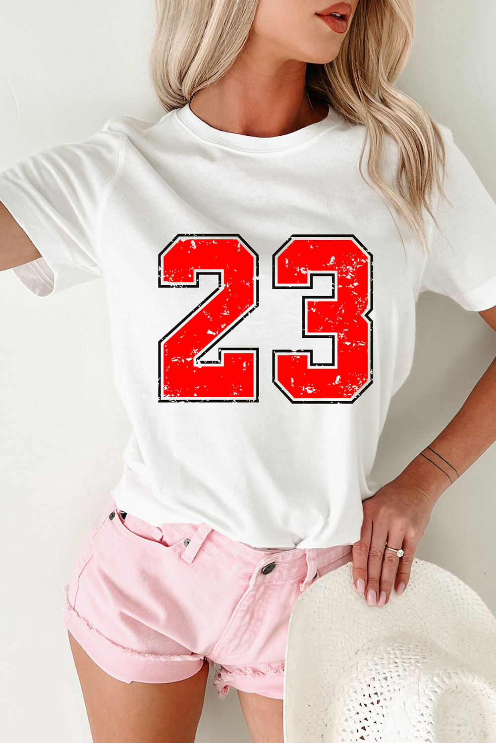 White Number 23 Cracking Print Casual T Shirt