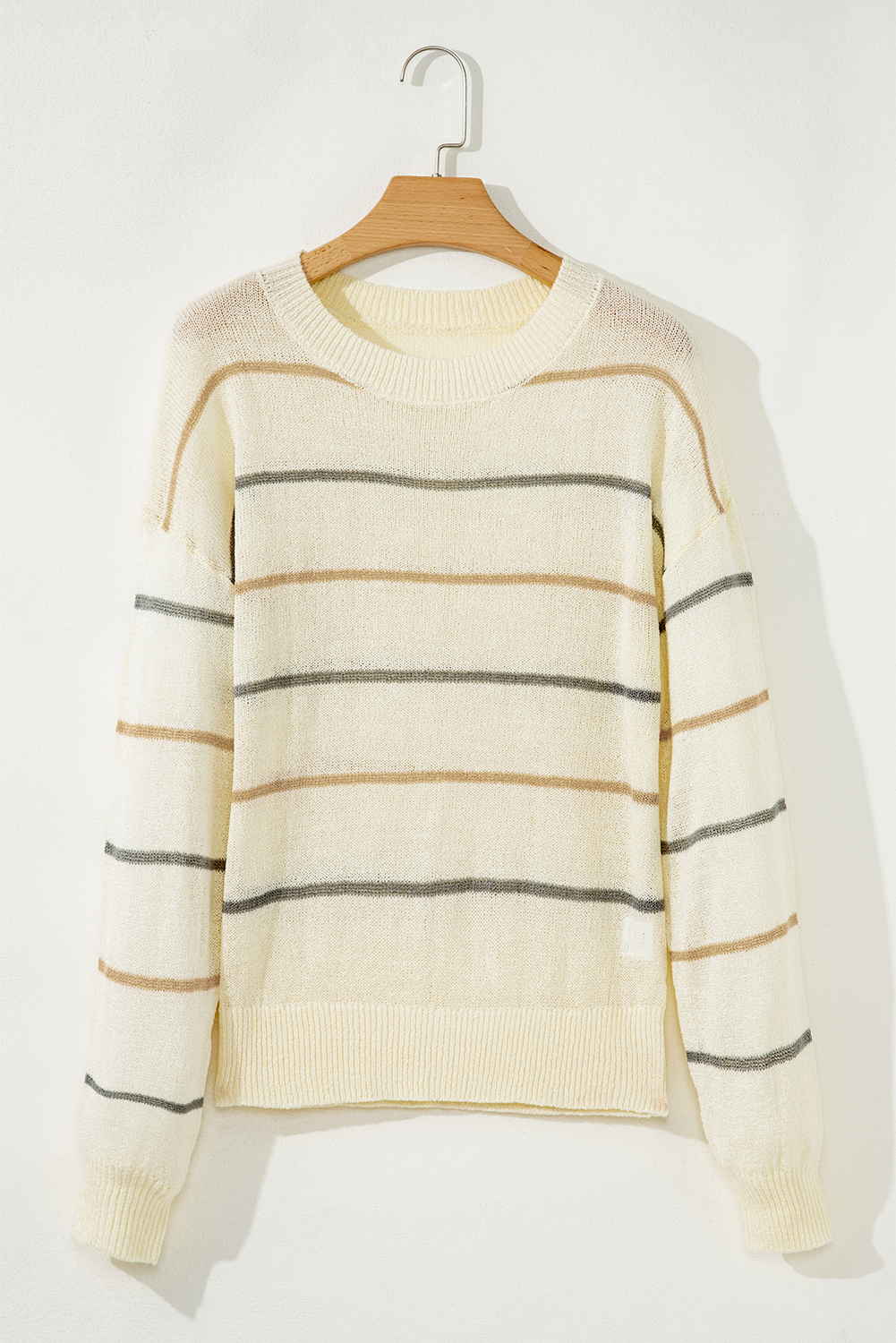 Multicolour Striped Buttoned Front V Neck Drop Shoulder Cardigan Sweater