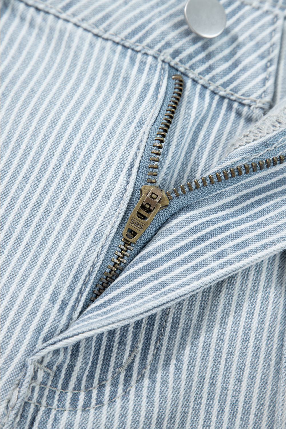 Sky Blue Stripe Button Flap Pocket Cuffed Hem Wide Leg Jeans