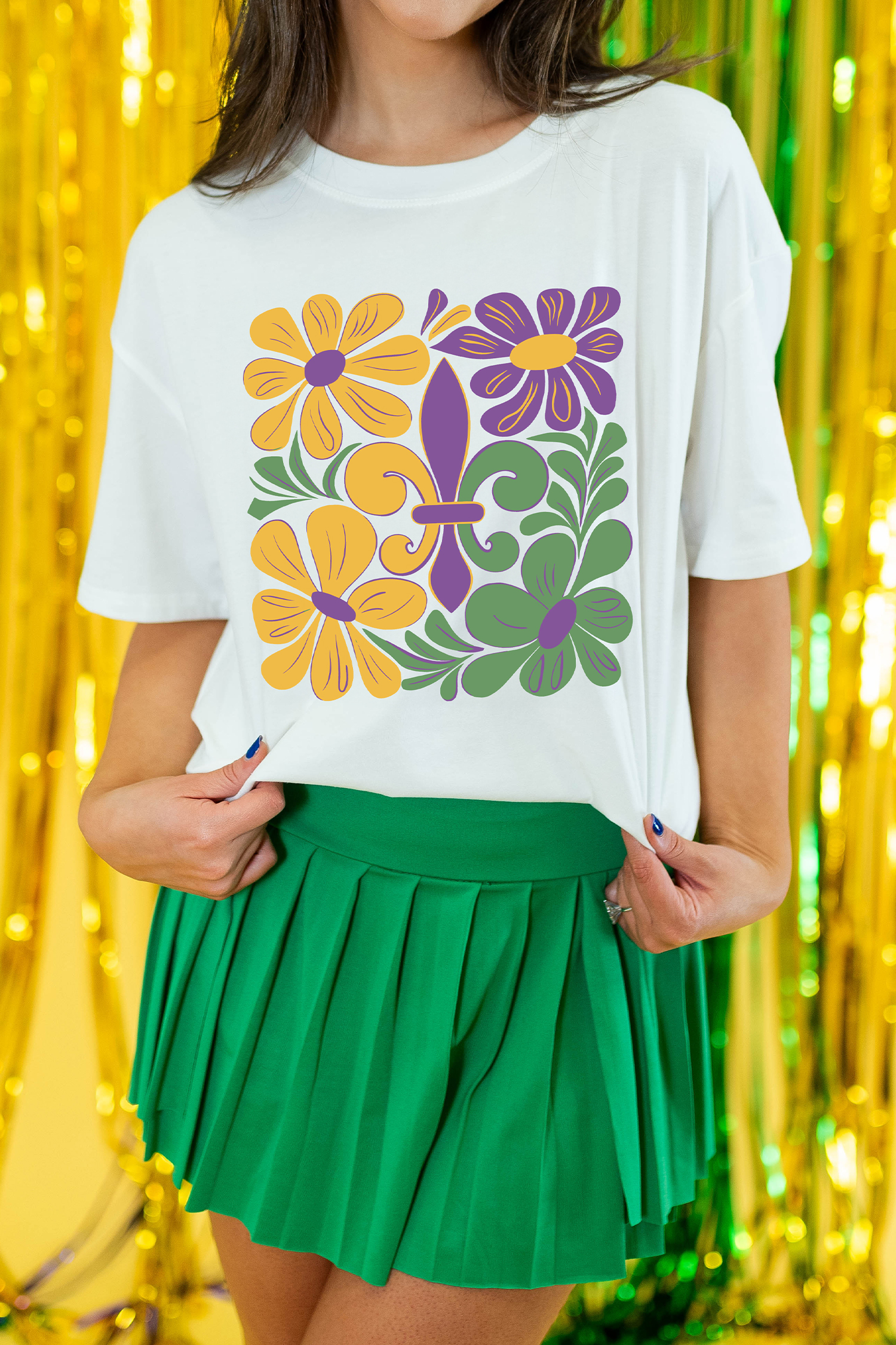 White Mardi Gras Flower Fleur de Lis Graphic Tee