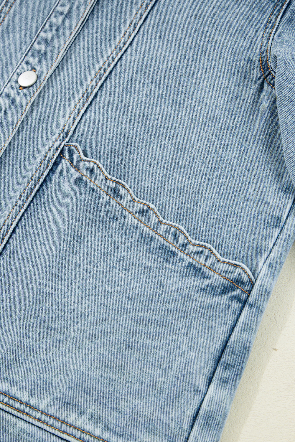 Myosotis Scallop Trim Collar Patched Pocket Button Up Mineral Washed Denim Jacket