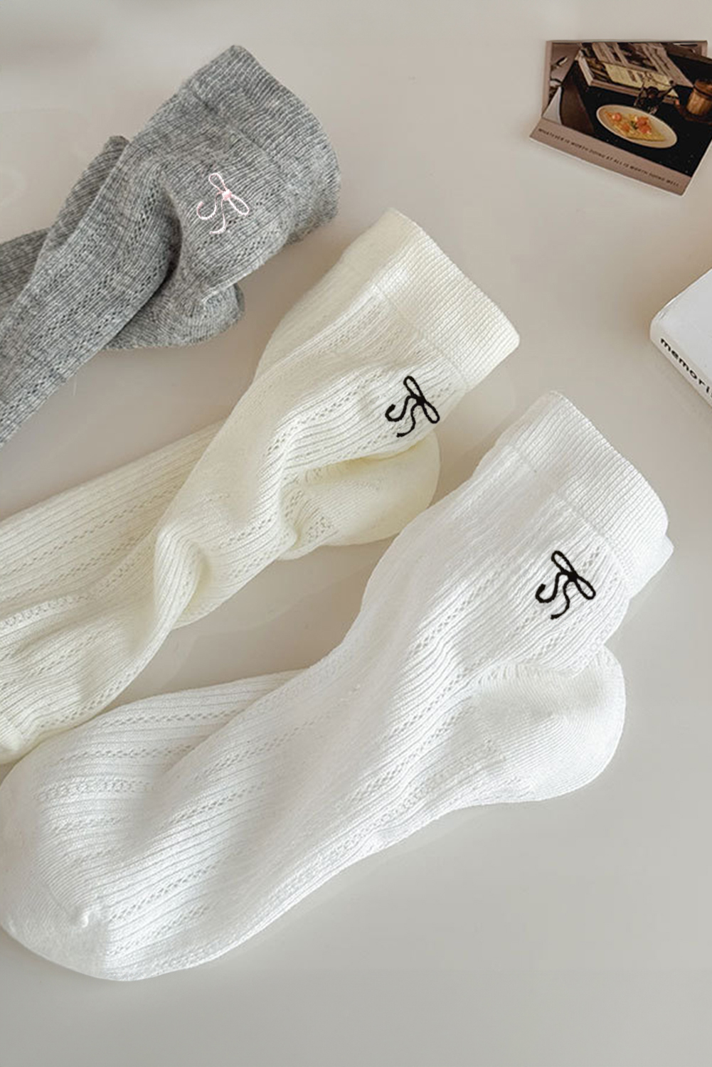 Dark Grey Bow Knot Ankle Socks