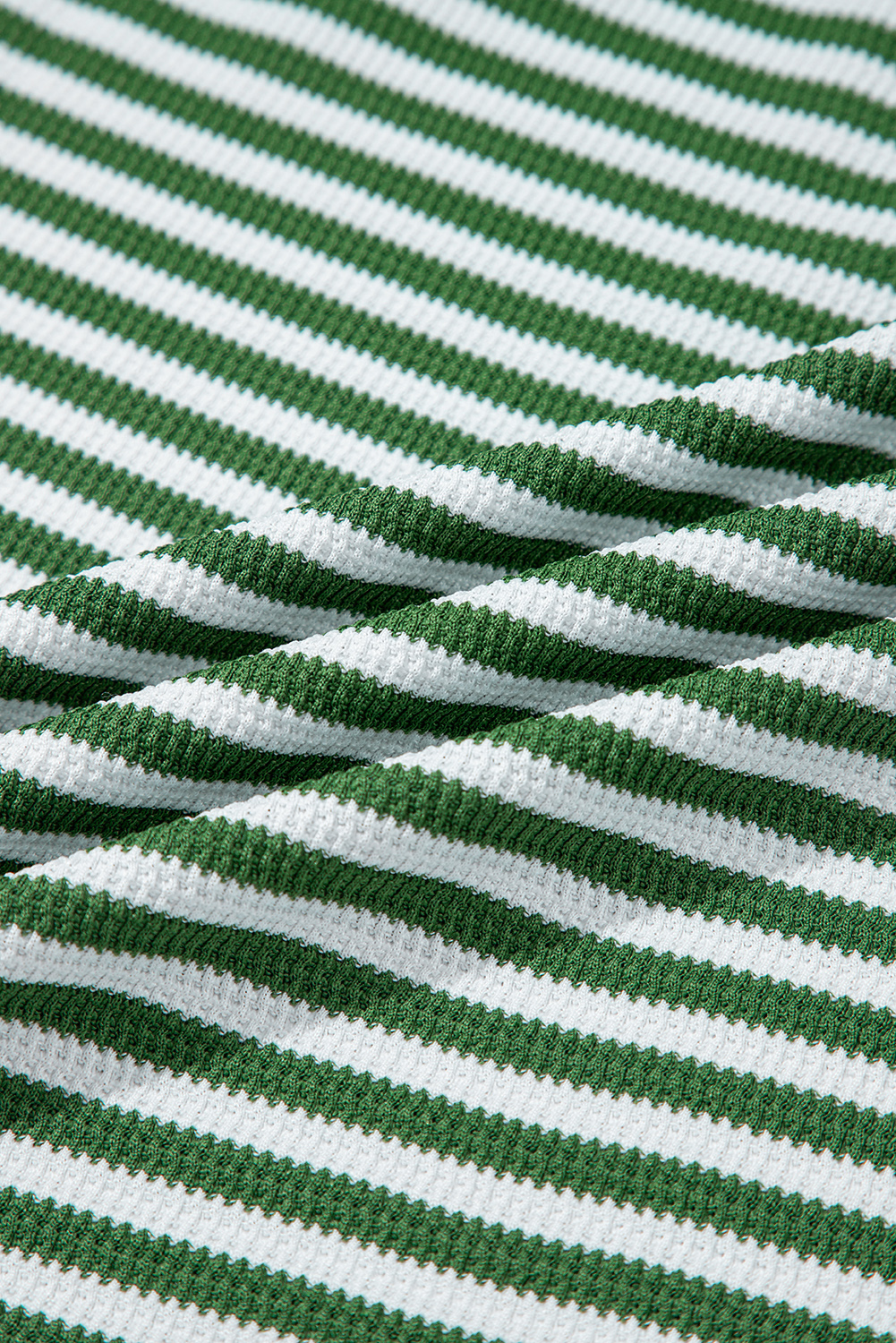 Dearlovers Green Stripe Thermal Knit Drop Shoulder Casual Top