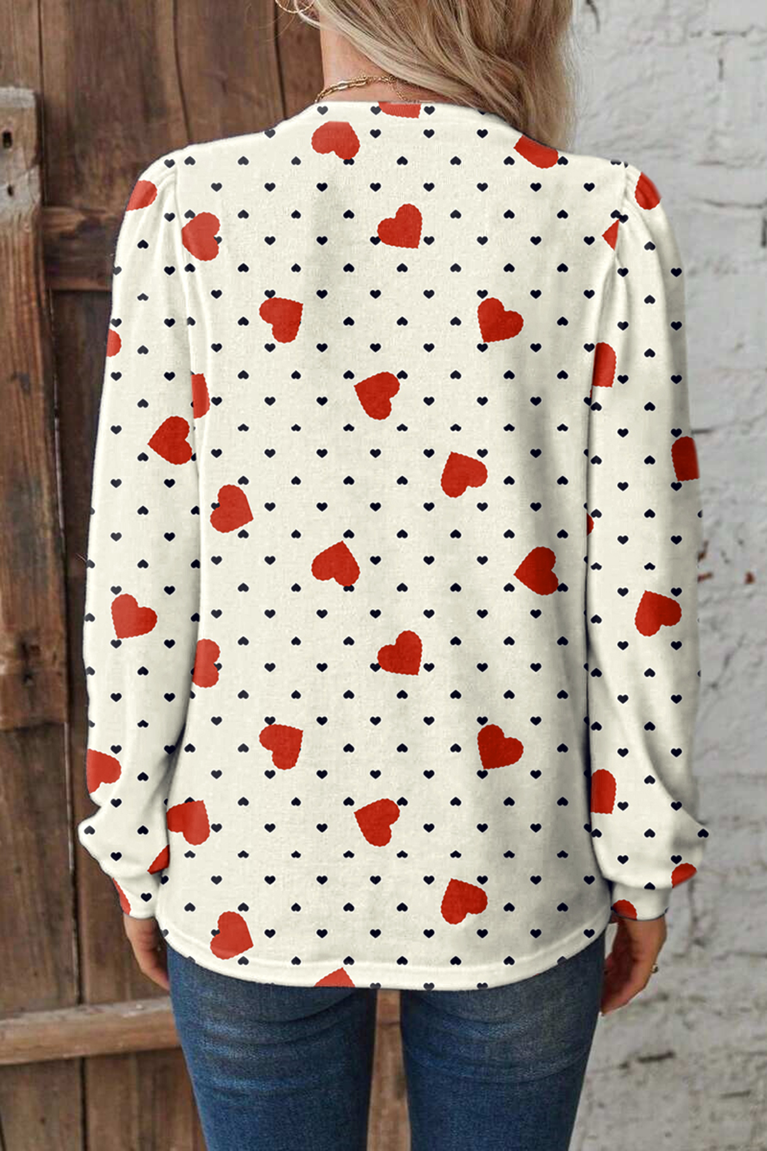 Red Dotted Heart Festive Valentine Blouse
