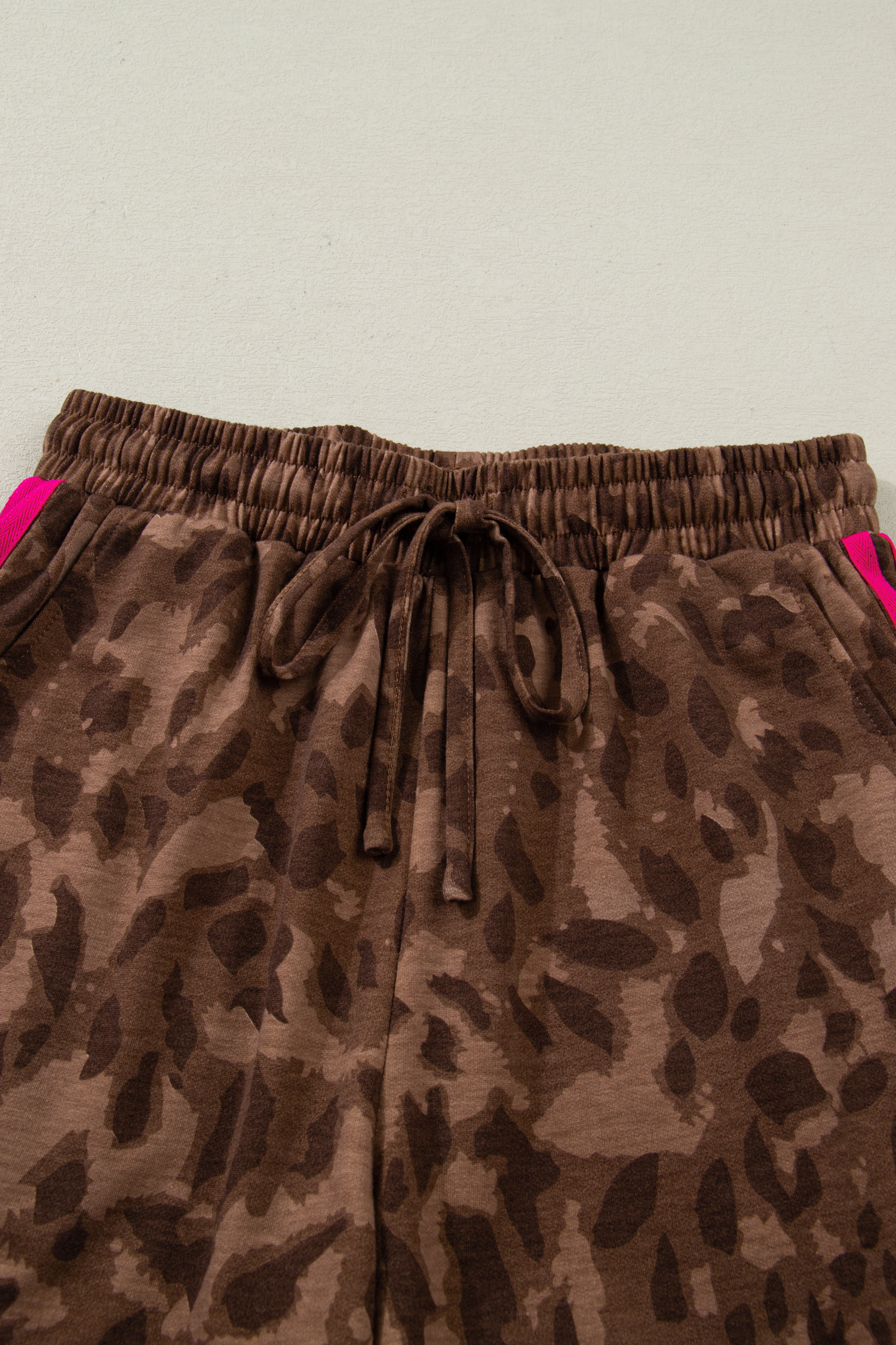 Brown Leopard Loose Tee Drawstring Waist Barrel Pants Set