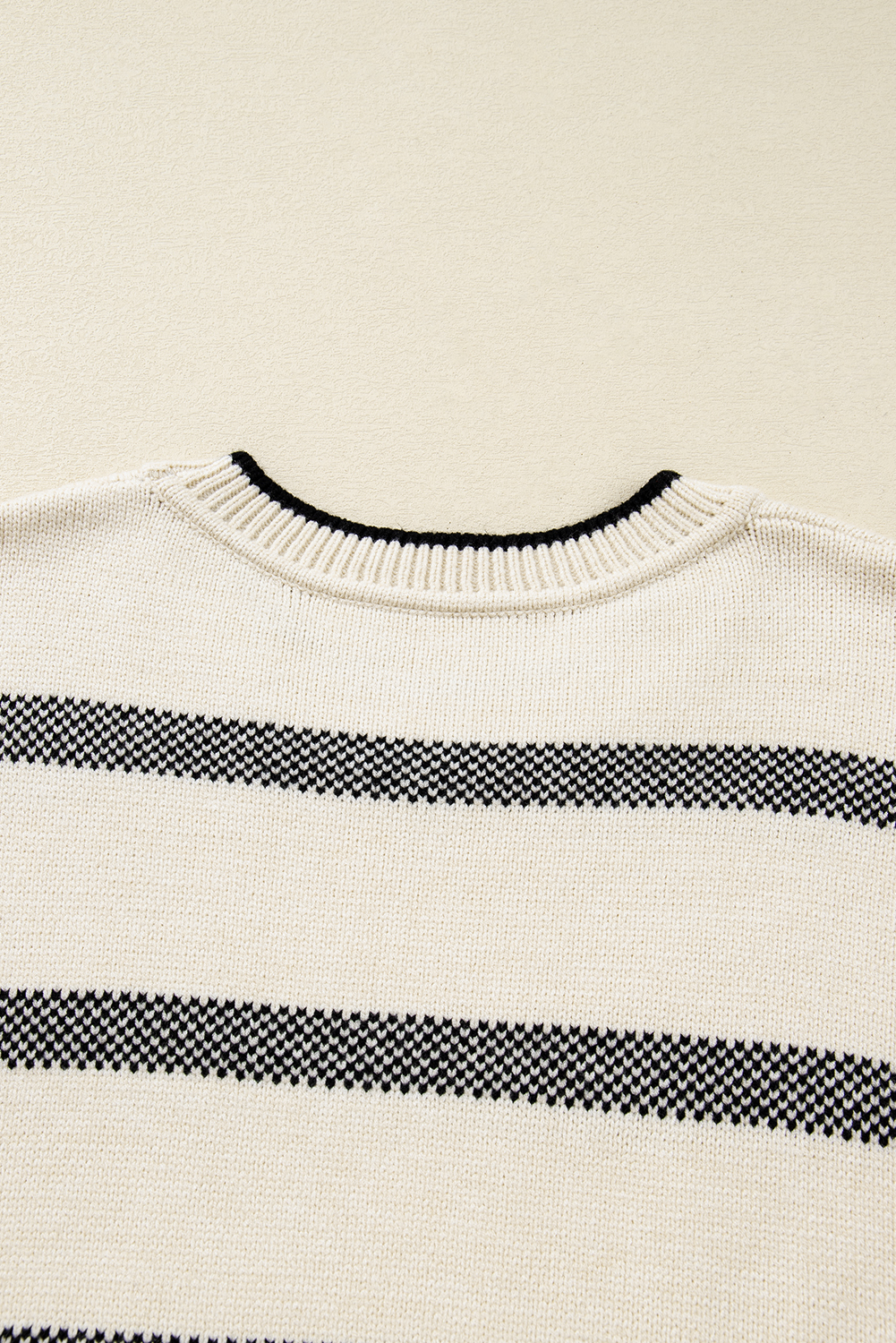 Apricot Stripe Wide Sleeve Drop Shoulder Crew Neck Plus Sweater