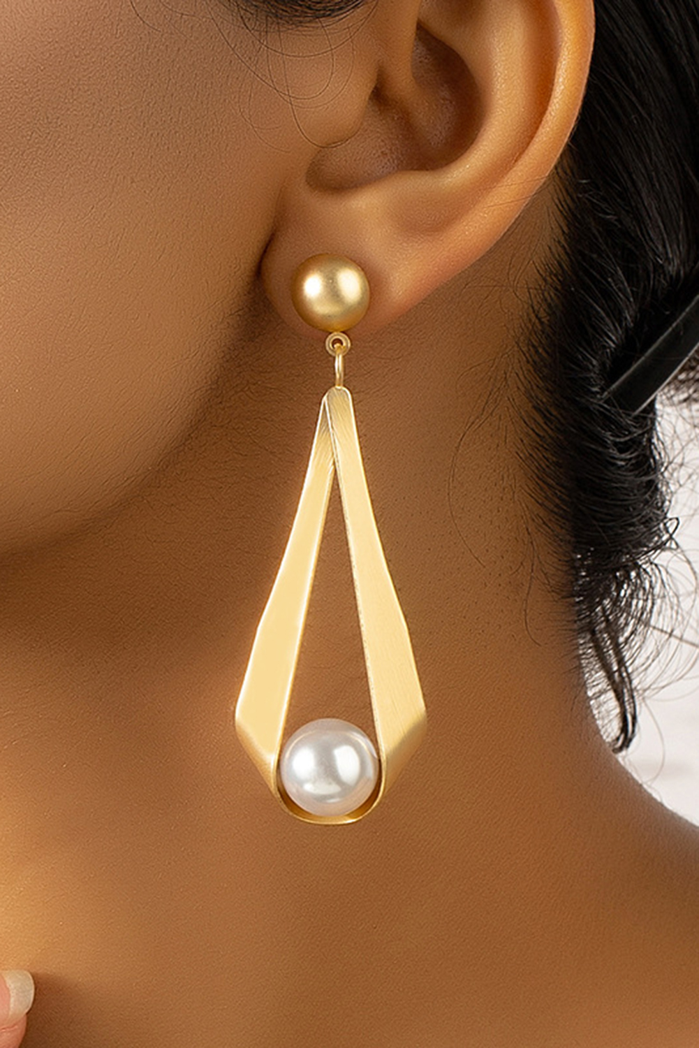 Gold Pearl Decor Plated Dangle Stud Earrings