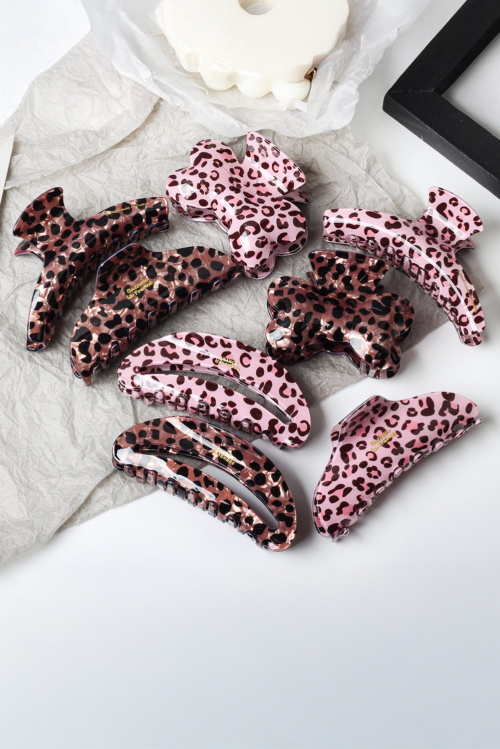 Pink Leopard Print Bow Knot Shape Hair Claw Clip