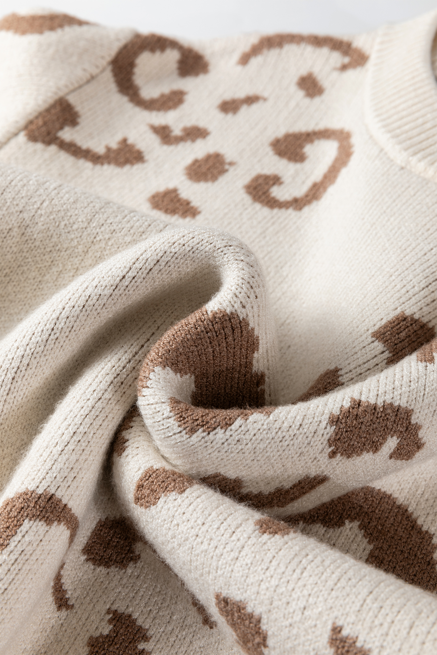 Camel Asymmetric Leopard Print Detail Drop Shoulder Sweater