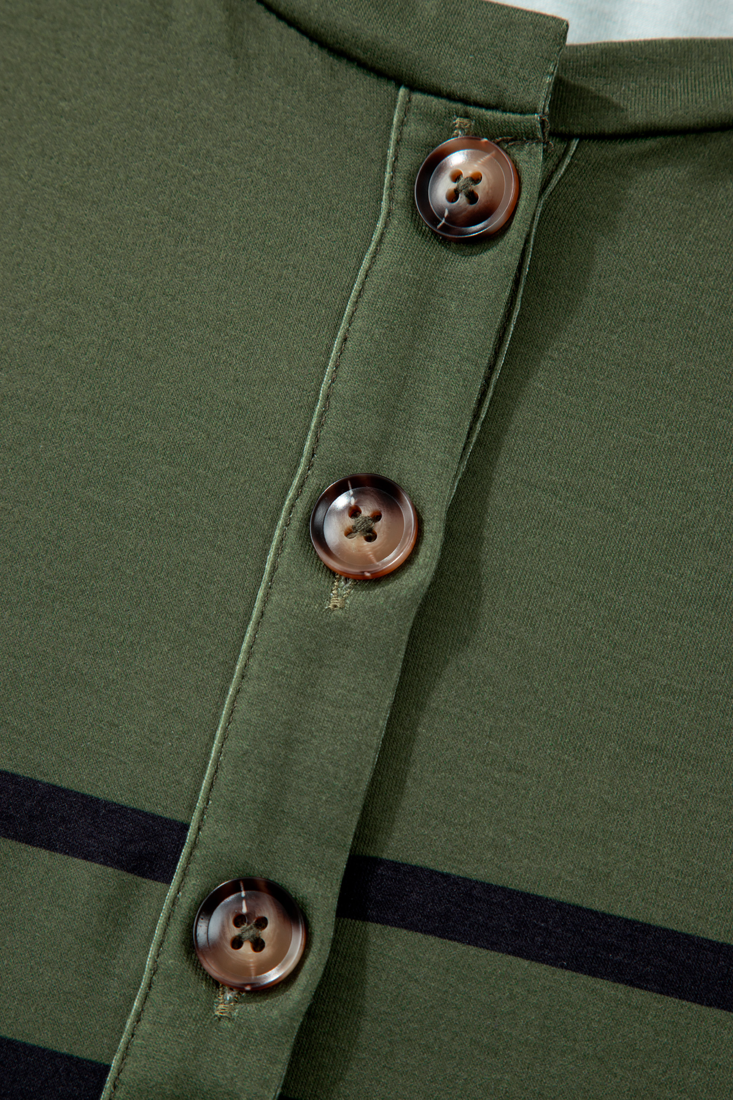 Four Leaf Clover Striped Half Buttons Crew Neck T-Shirt