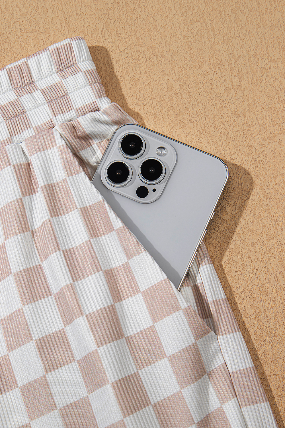 White Ribbed Texture Checkered Print 2pcs Tank and Pants Set