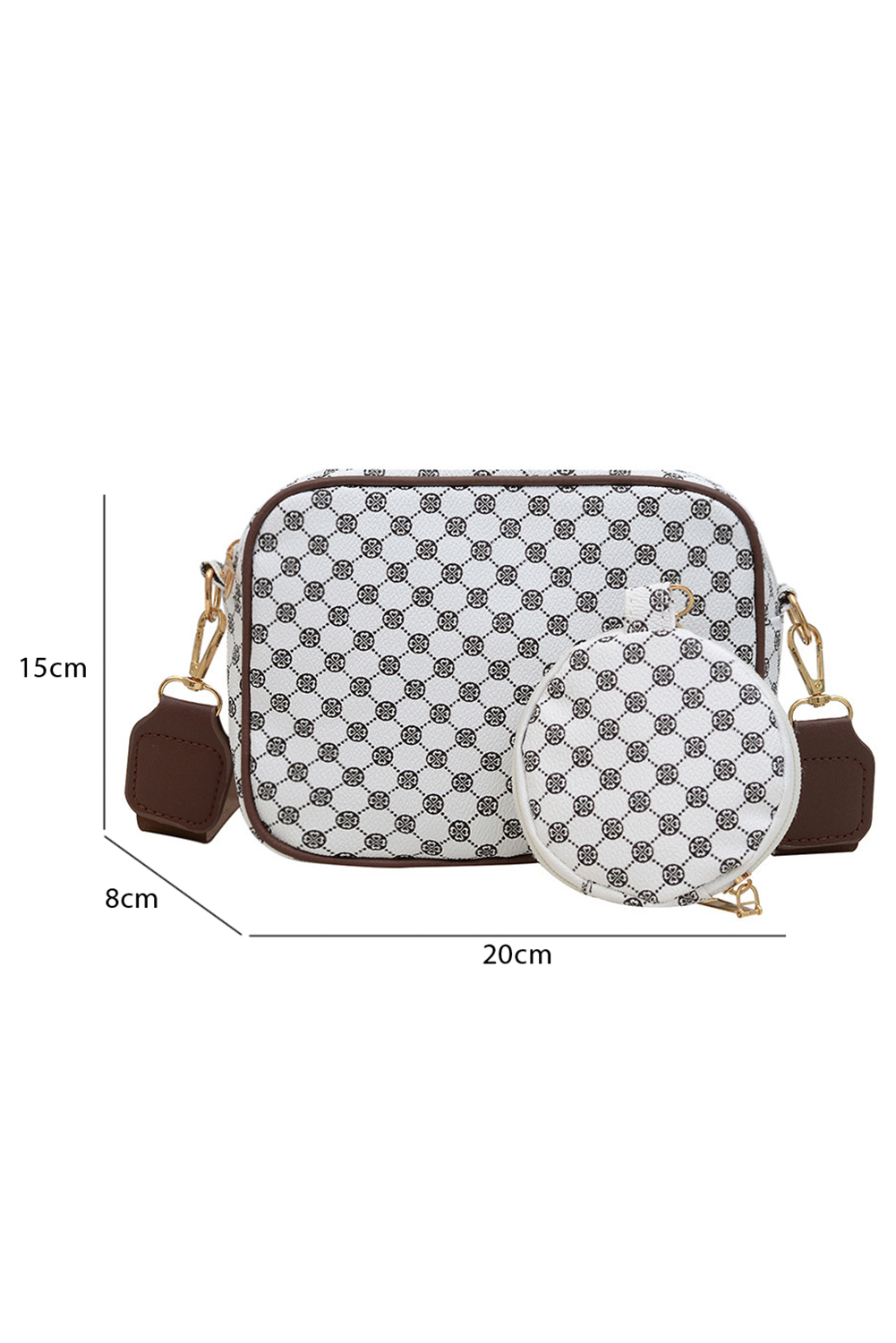 Coffee Checkered Print PU Leather Shoulder Bag with Coin Wallet