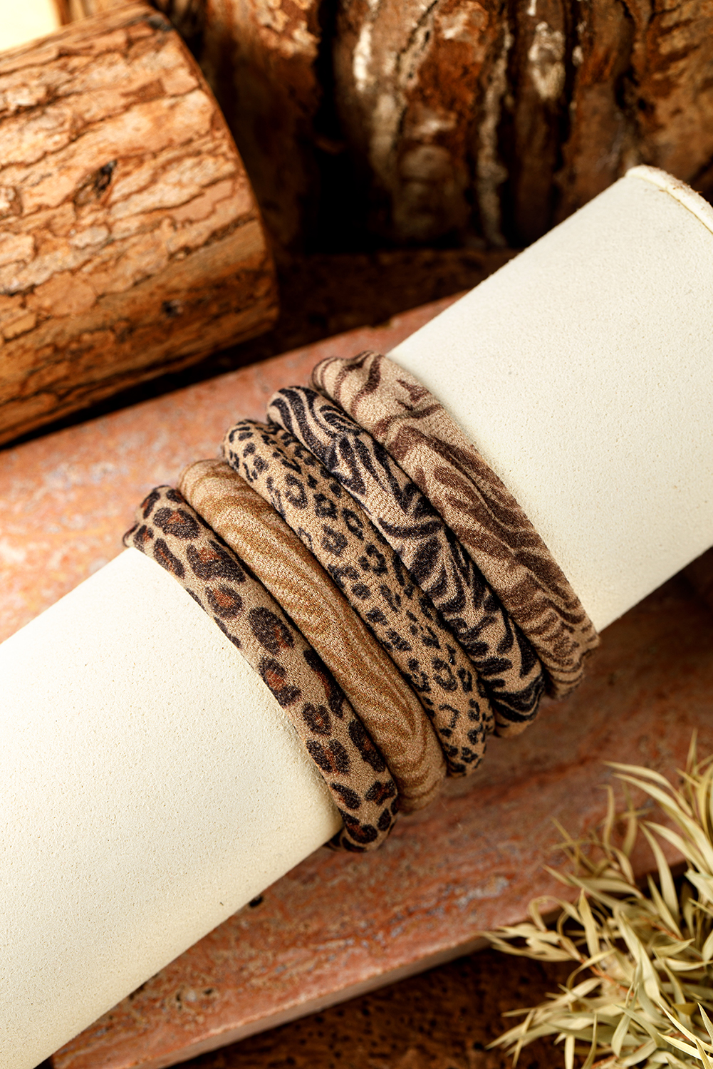 Light French Beige 5Pcs/Set Animal Pattern High Elastic Hair Tie
