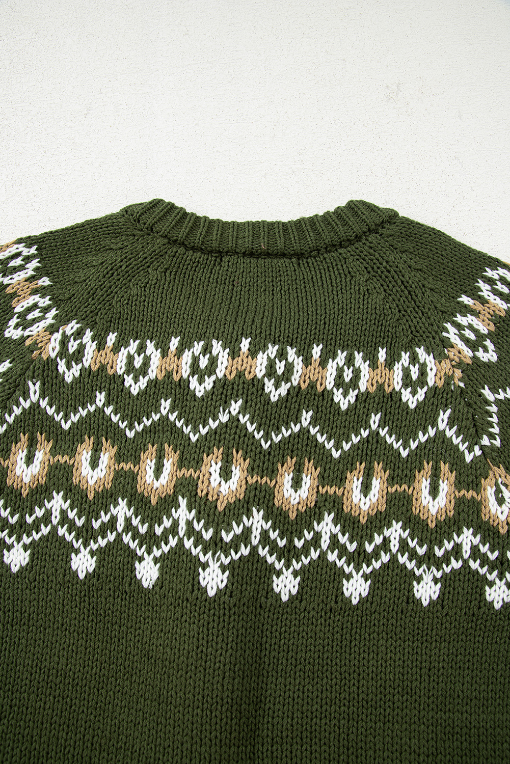 Moss Green Western Fashion Abstract Printed Cardigan Sweater