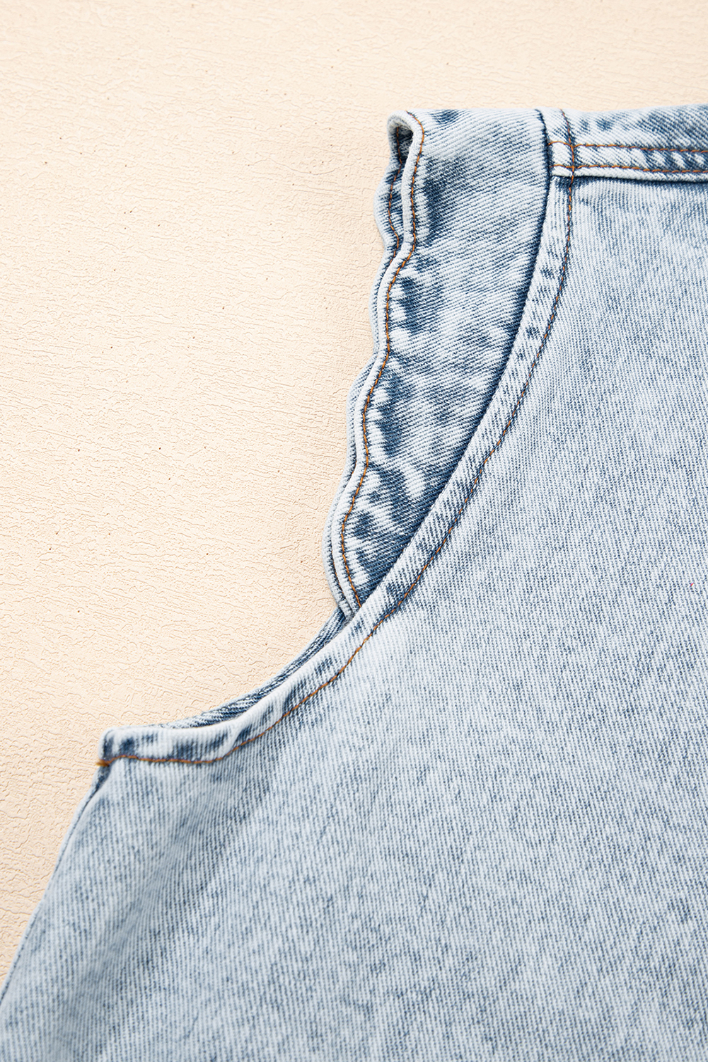 Beau Blue Scalloped Trim Patch Pocket Button Front Denim Vest