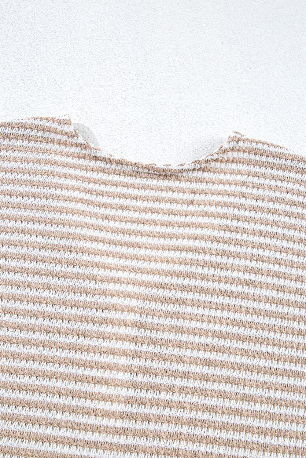 Khaki Stripe Buttoned Front V Neck Knitted T Shirt