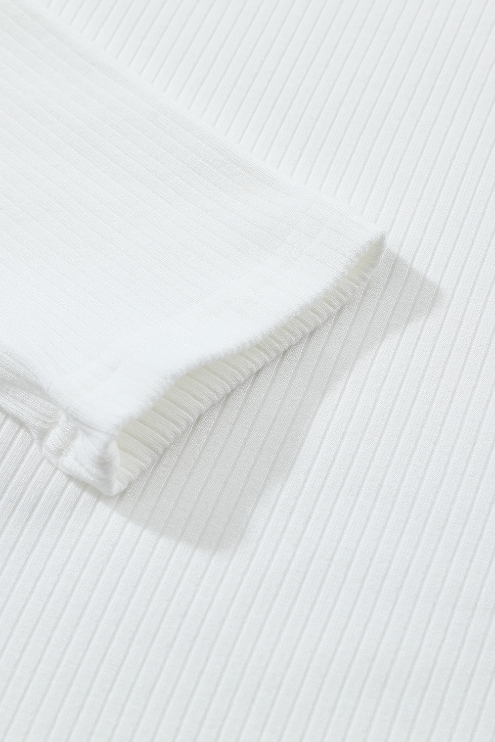White Ribbed Knit High Neck Long Sleeve Top