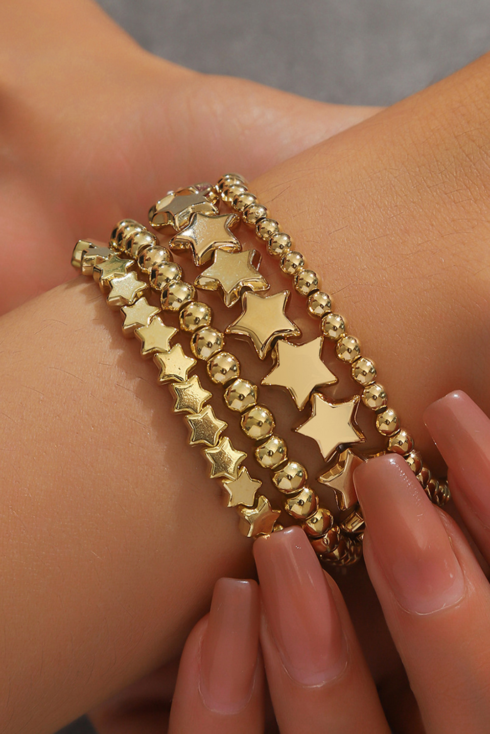 Gold Star Beaded Plated Alloy 4pcs Bracelet Set