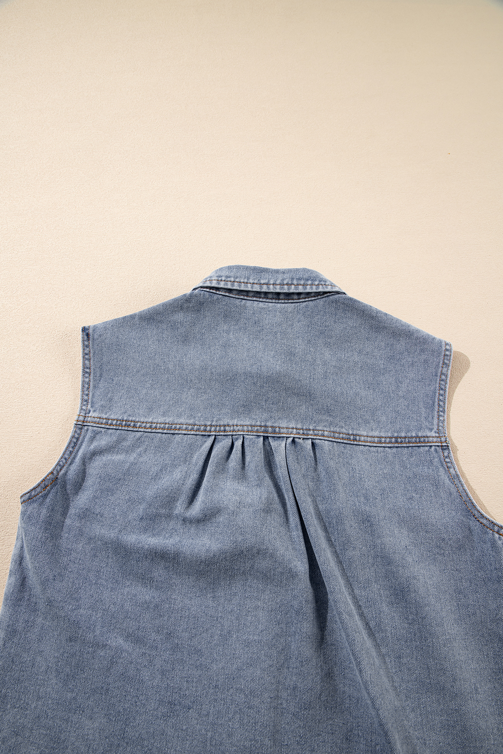 Beau Blue Denim Flap Pocket Curved Hem Shirt Vest