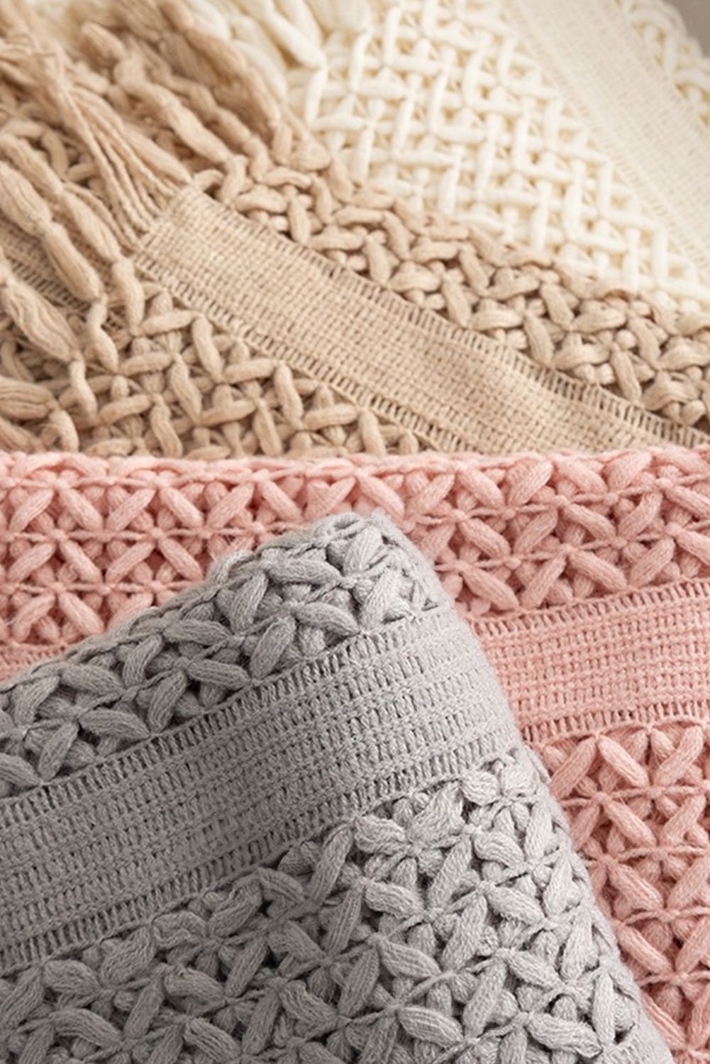 Dusty Pink Fashion Texture Design Tassel Trim Blanket