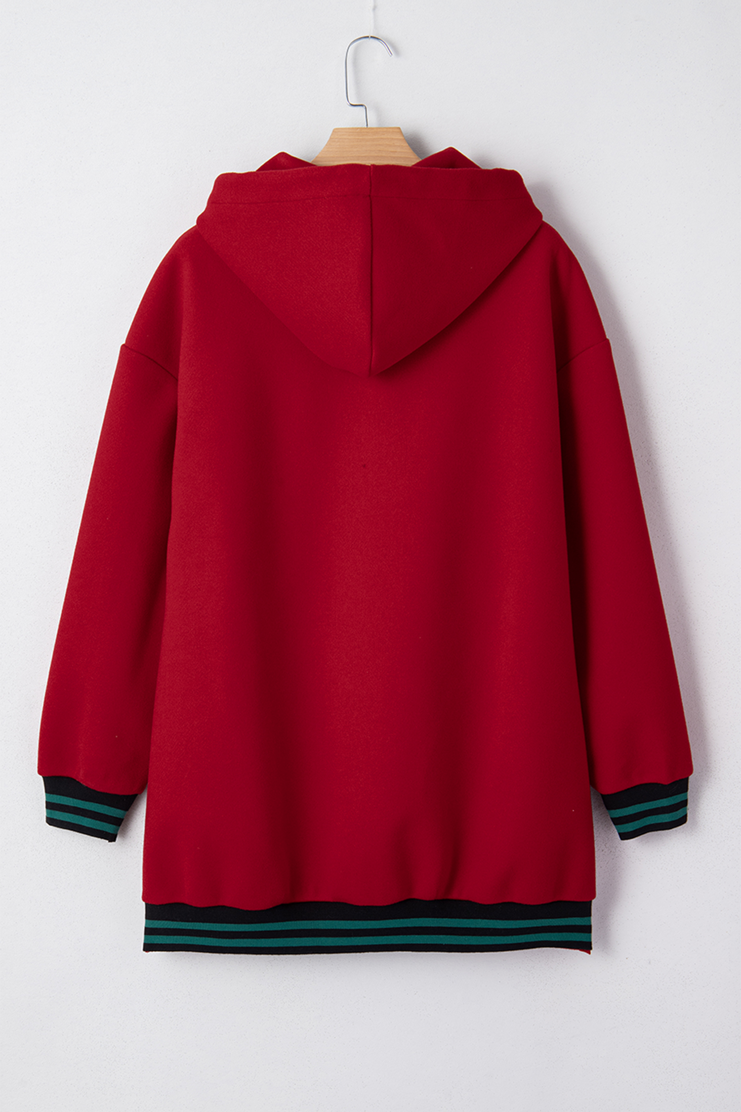 Racing Red Contrast Cuffed Drop Shoulder Zip up Tunic Hoodie