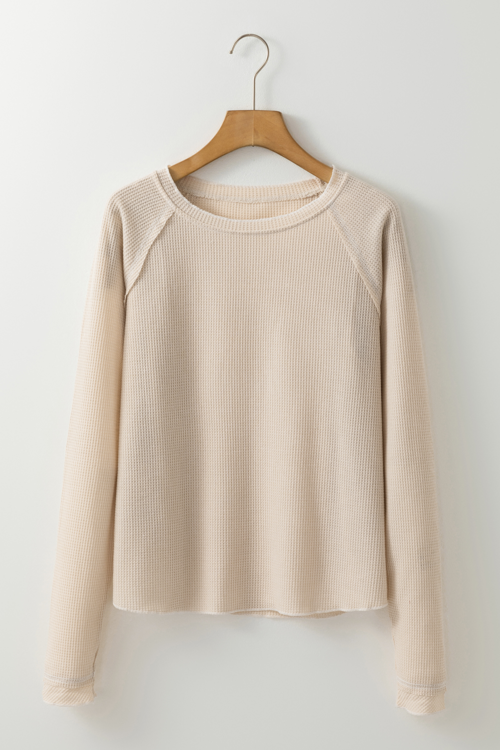 Smoke Gray Textured Round Neck Long Sleeve Top