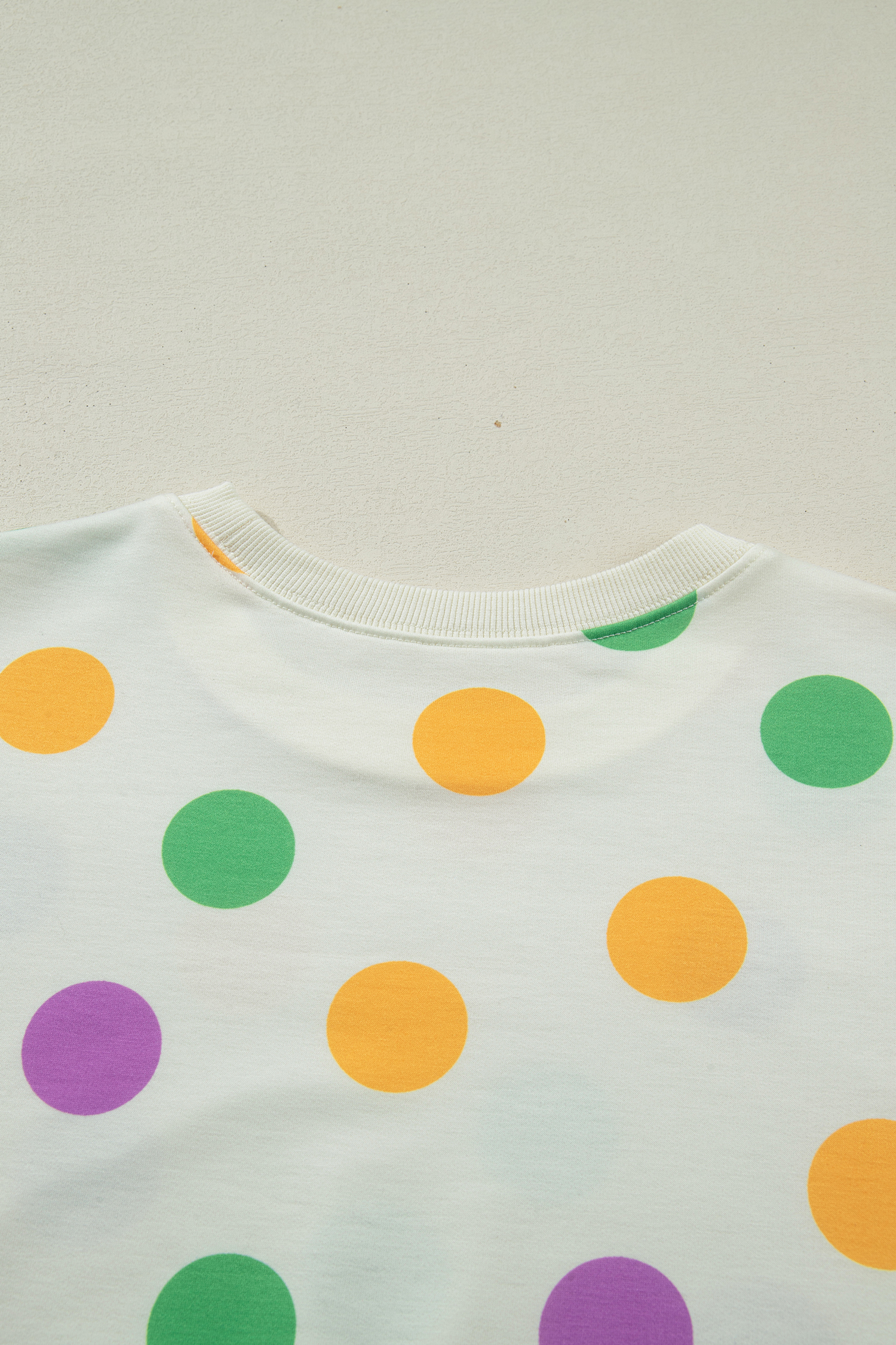 Beige Polka Dot Print Drop Shoulder Pullover Drawstring Jogger Pant Set