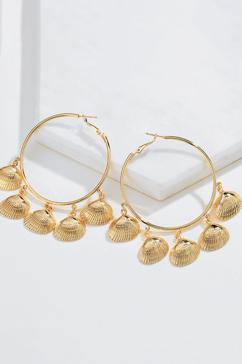 Gold Plated Alloy Bohemian Vacation Shell Hoop Earrings