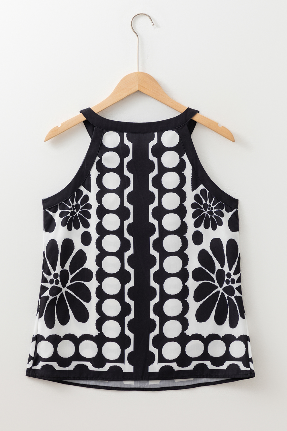 Black Abstract Dot Flower Print Tank Top