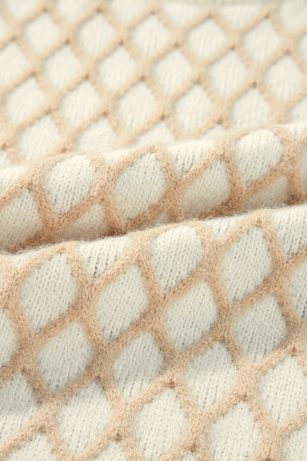 Oatmeal Diamond Knit Drop Shoulder Loose Sweater