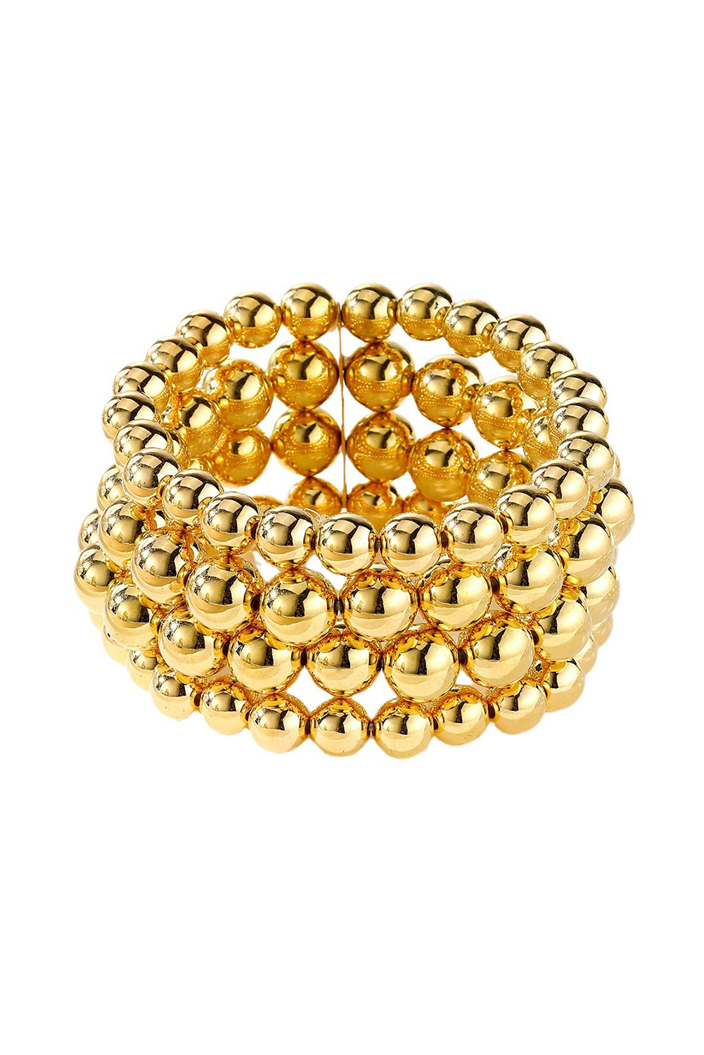 Gold Multi Layered Plated Alloy Beaded Elastic Bracelet