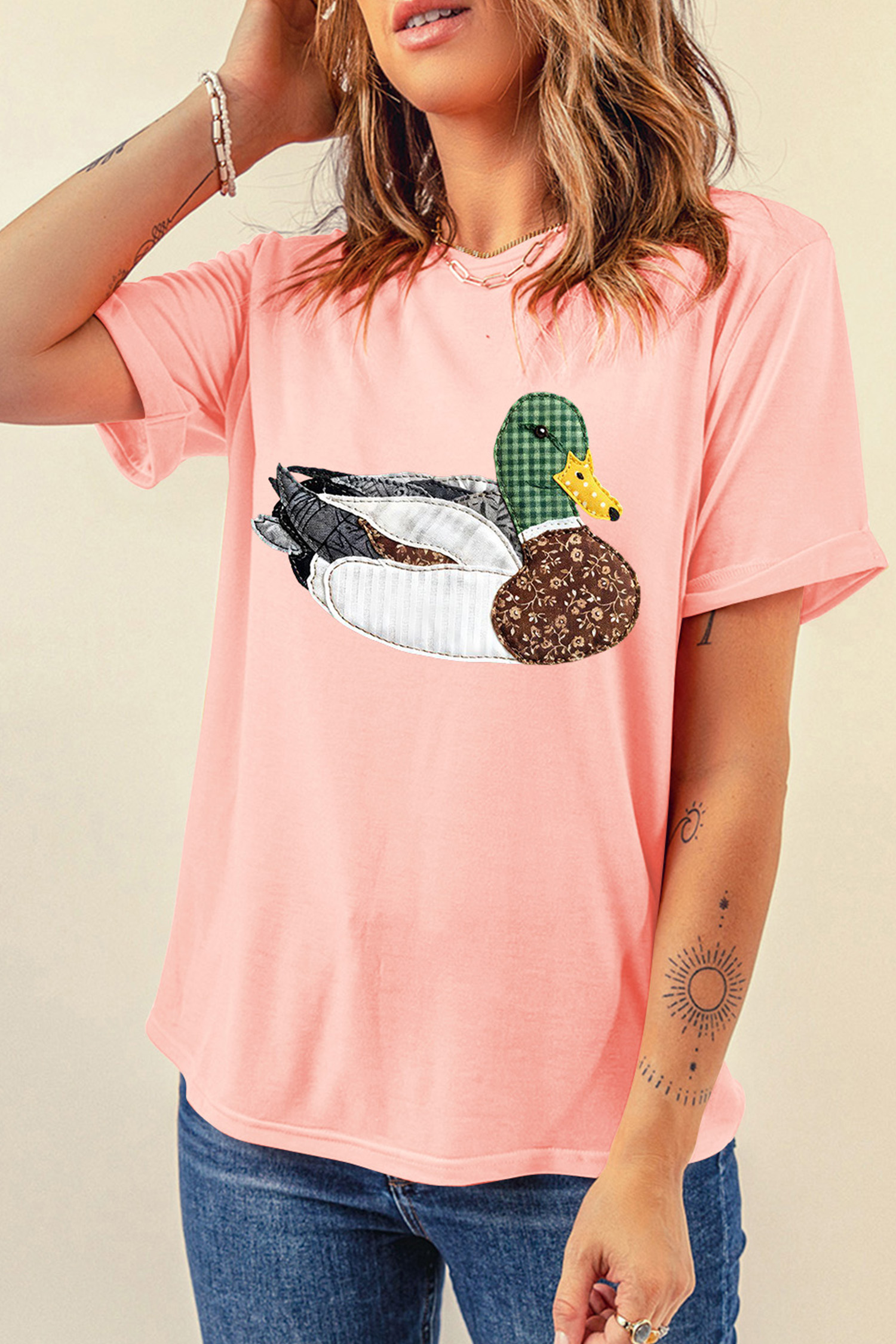 Khaki Flying Mallard Print Crew Neck T Shirt
