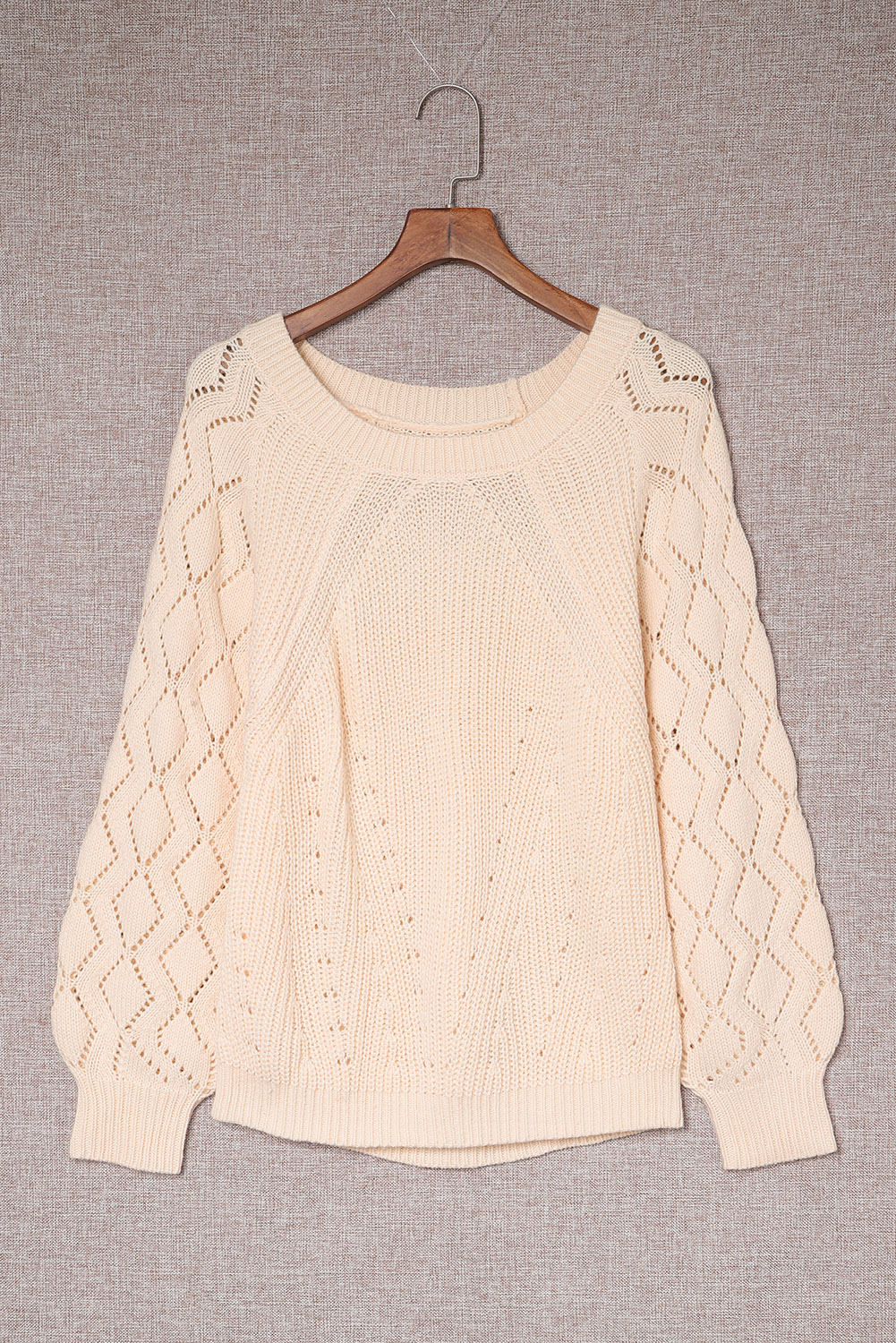 Black Hollow-out Puffy Sleeve Knit Sweater