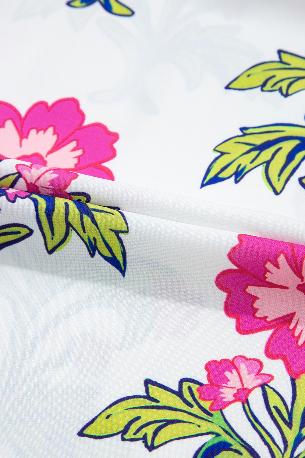 Rose Vintage Floral Print Contrast Notched V Neck Plus Size Summer Blouse