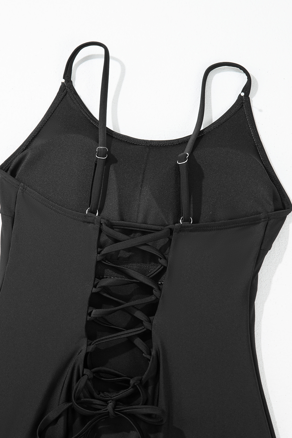 Dearlove Black Thin Strap Strappy Lace-up Open Back One Piece Swimsuit