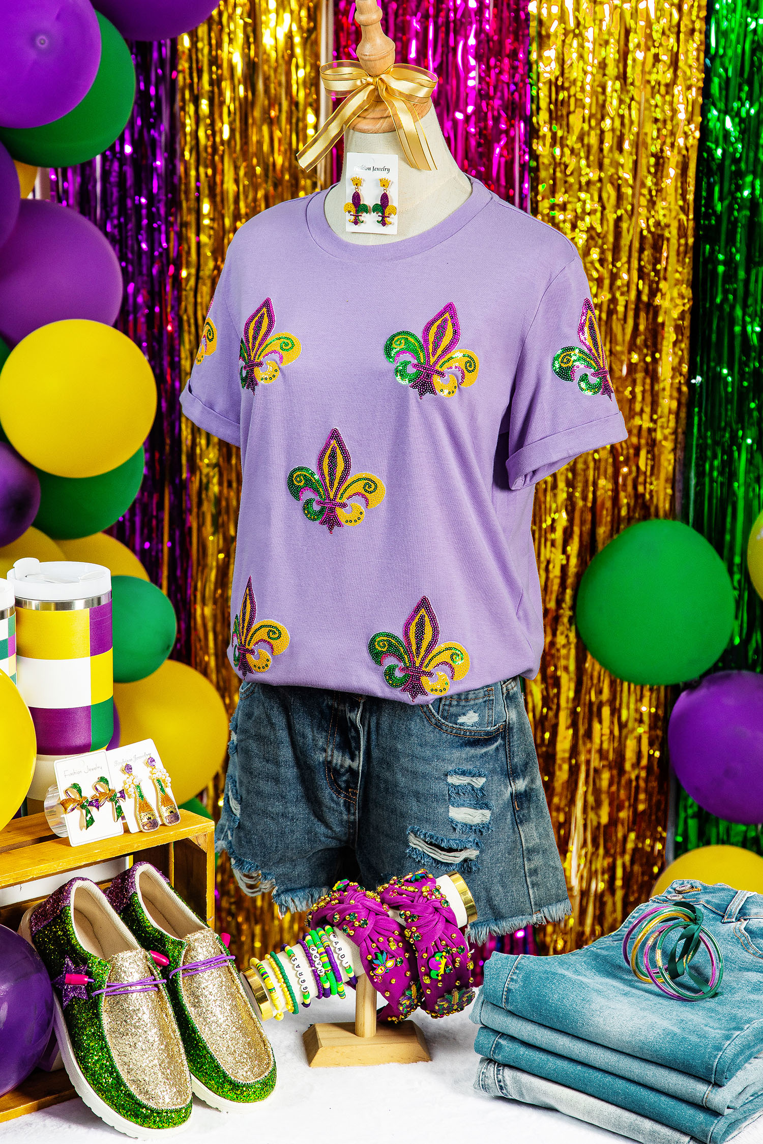 Wisteria Mardi Gras Sequined Pattern Holiday T Shirt