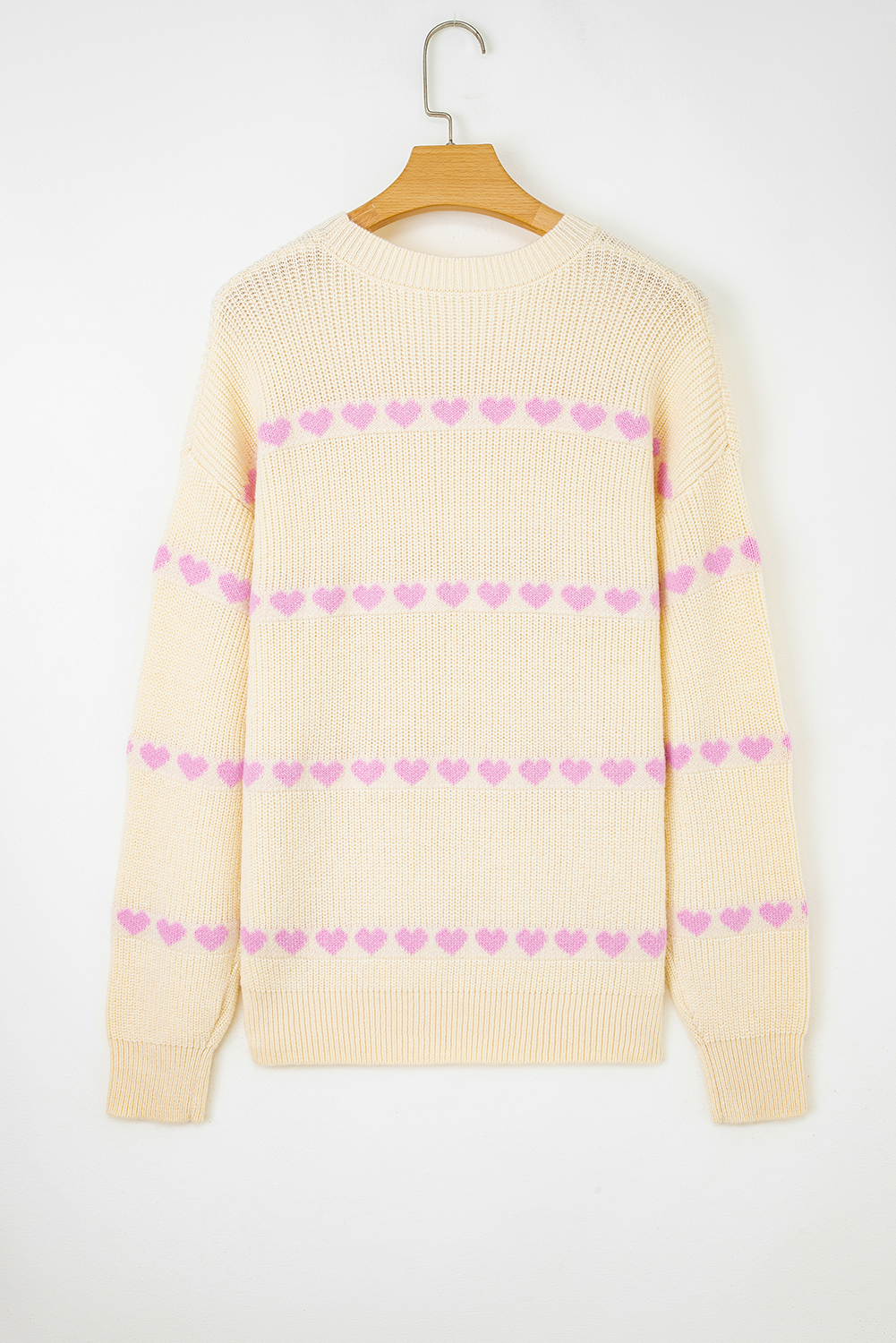 Pink Heart Pattern Valentine Ribbed Knit Sweater