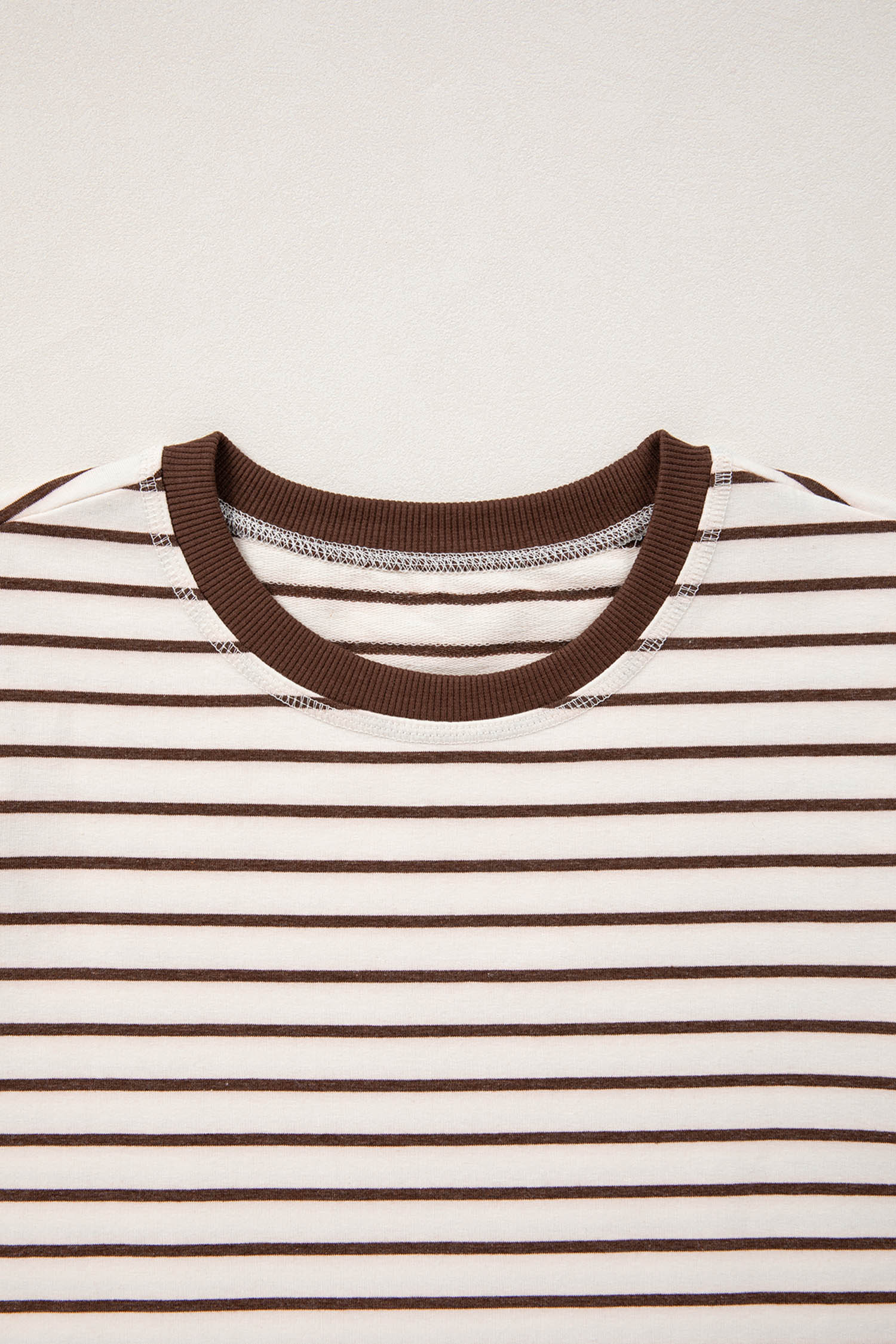 Brown Stripe Ribbed Round Neck Trim Loose Tank Top