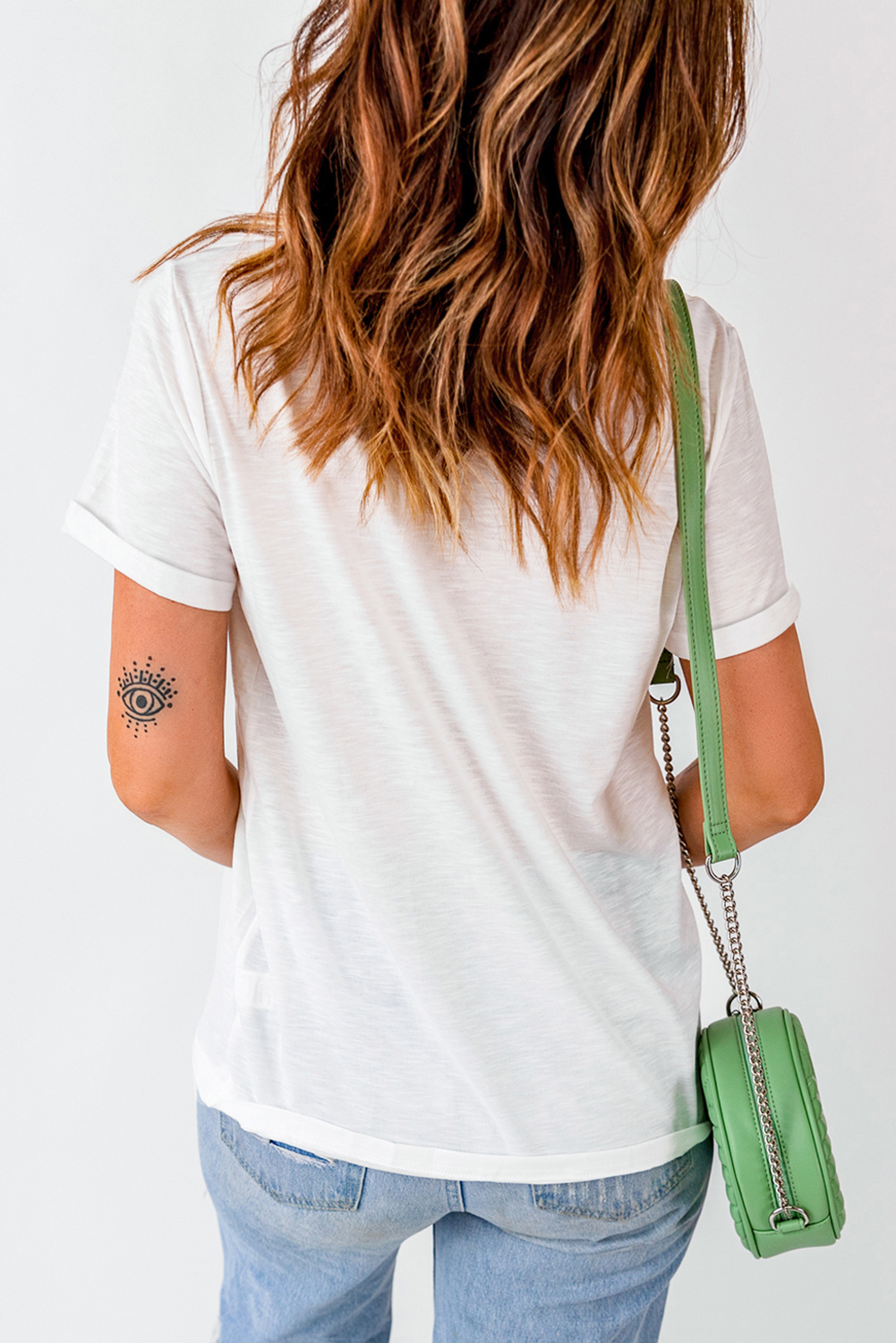 White Sequined Halloween Spirit Pattern Patched Custom Casual Tee