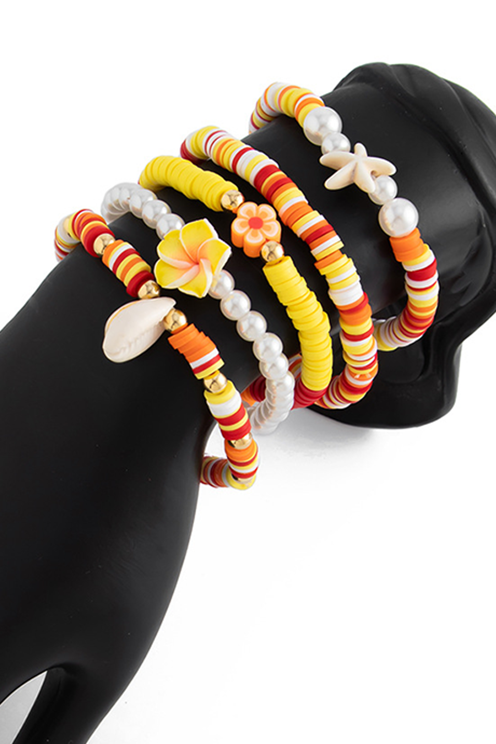 Yellow Starfish Shell Flower Pearl Beaded Multi Layer Bracelet