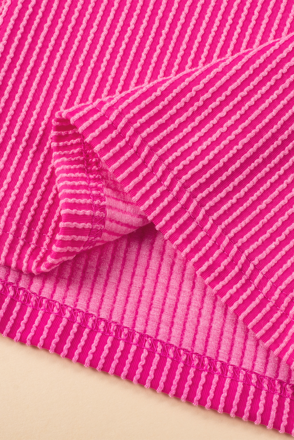 Bright Pink Striped Ribbed Knit T-shirt Shift Dress