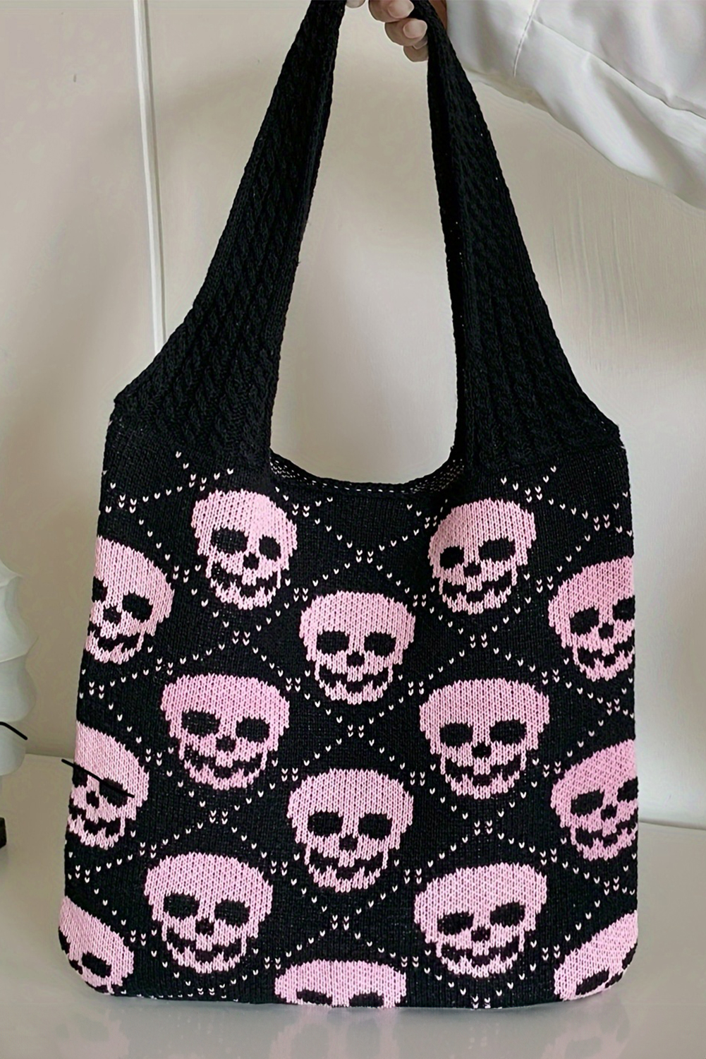 Black Halloween Skull Knitted Shoulder Bag