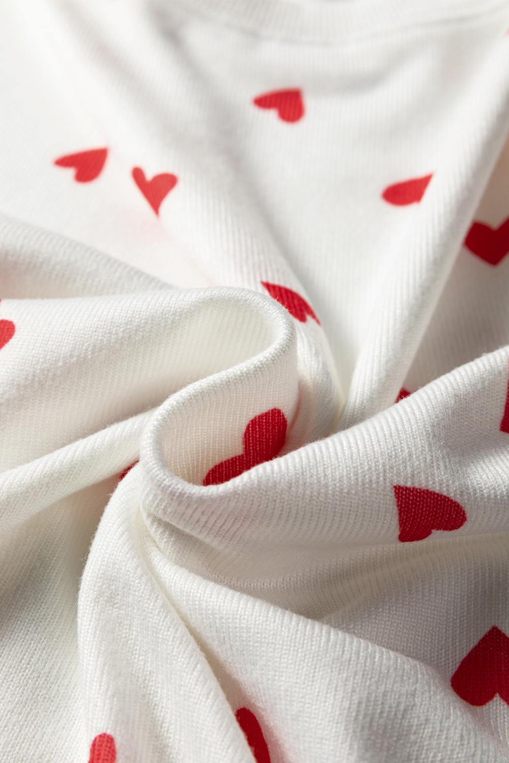 Fiery Red Tiny Hearts Printed Long Sleeve Top Drawstring Lounge Pant Set