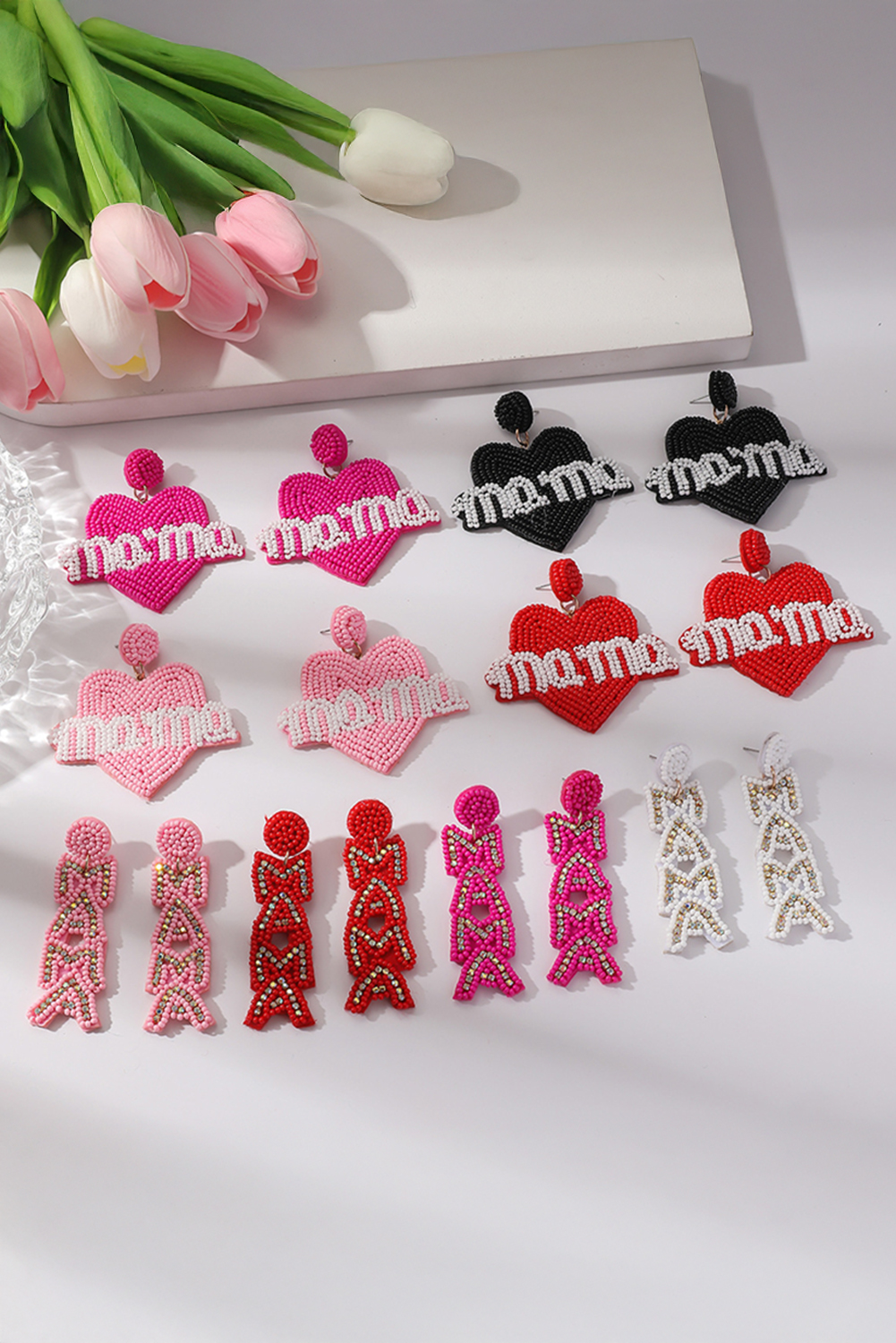 Bonbon Mama Heart Shape Beaded Stud Earrings