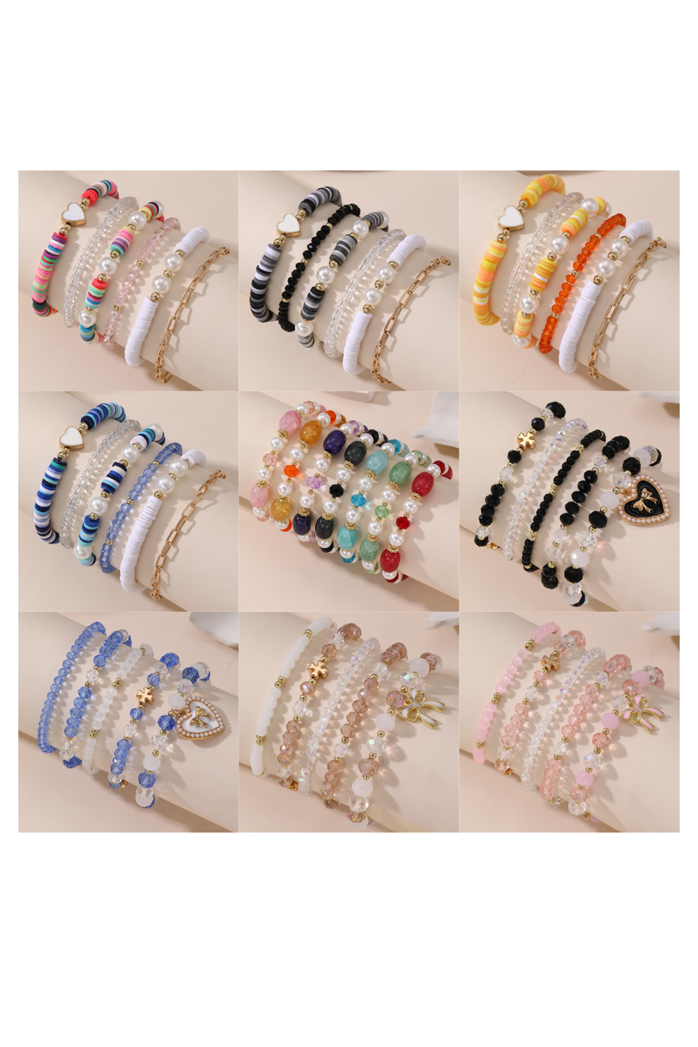 Black Heart Pendant Beaded Layered Bracelets