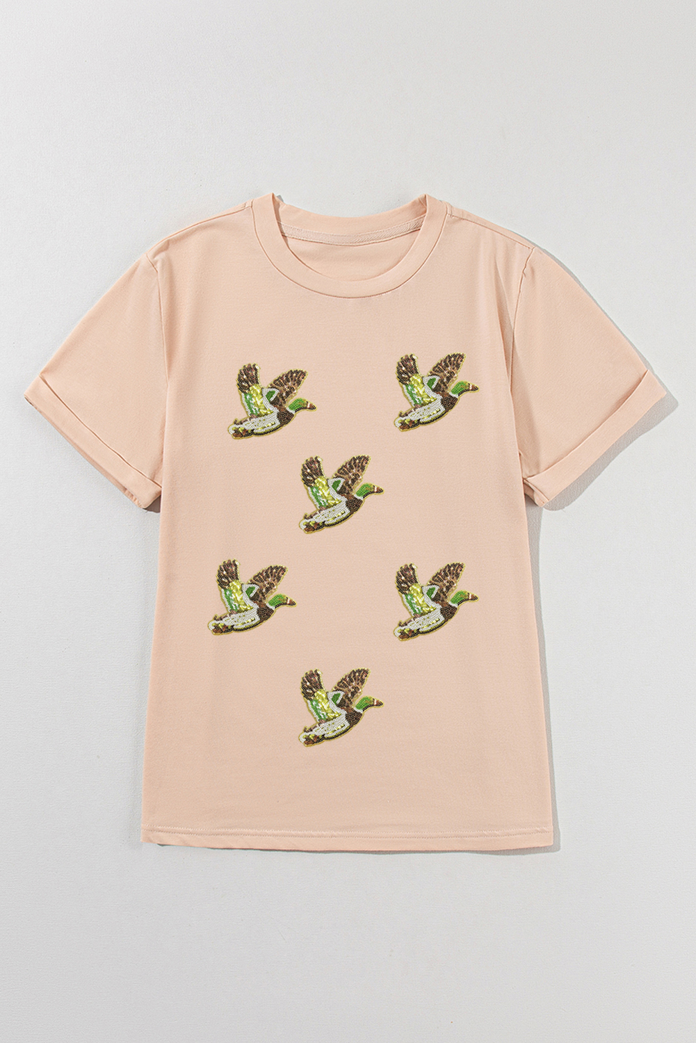 Khaki Flying Mallard Sequin Patched Graphic Tee